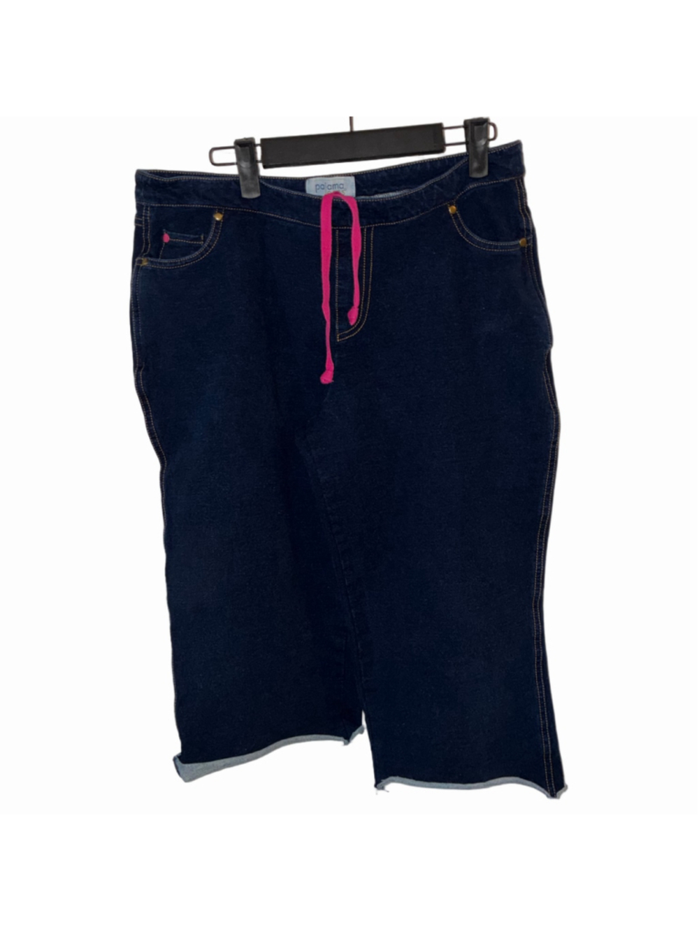 Women's PajamaJeans Cropped Capri Jeans Blue Pink Drawstring Rolled Hem